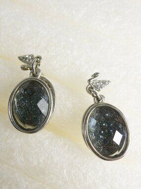 Swan Crystal like Silver tone, blue Earrings